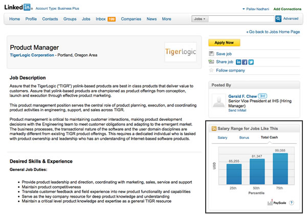 Chart on LinkedIn showing industry salary range