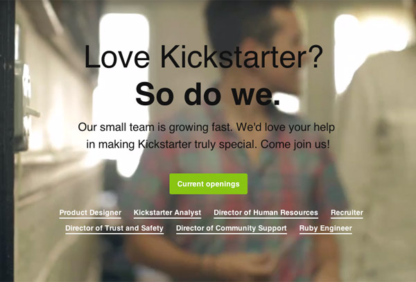 Kickstarter Careers - HTML5 video with people moving in the background