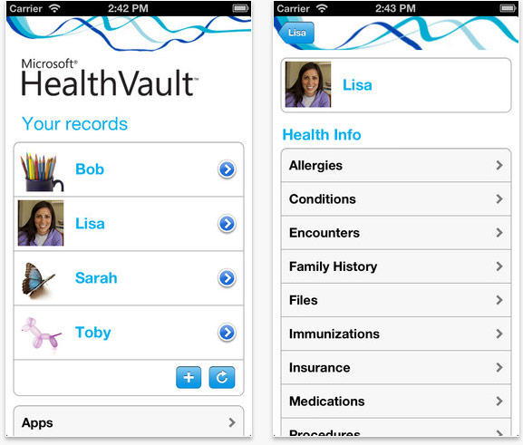 Healthvault mobile dashboard