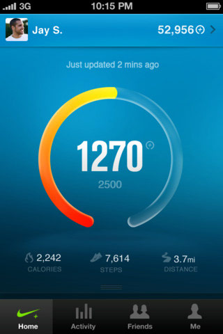 Nike+ fuelband mobile app dashboard