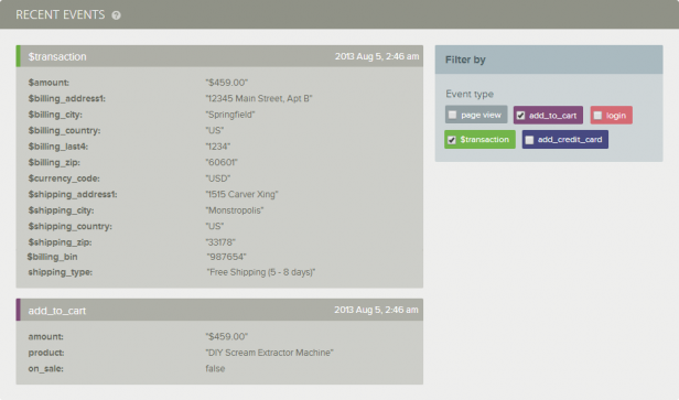 Sift Science Dashboard - Recent Events Section