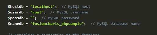 code for adding database connection information to create charts for PHP apps