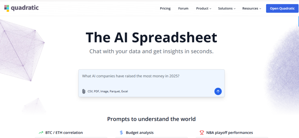 AI spreadsheet quadratichq | Fusioncharts top ai tool listilce