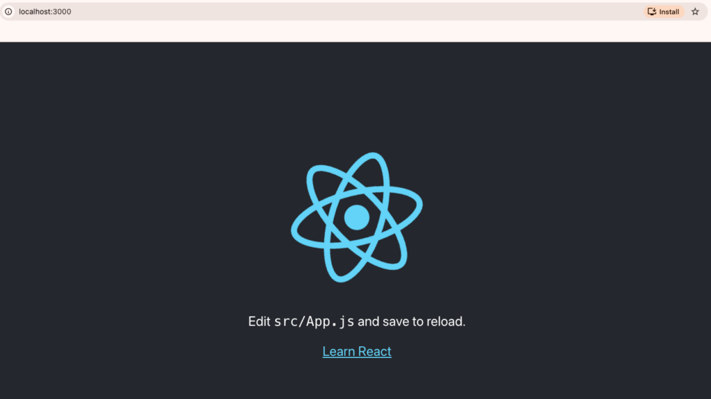 Screenshot of a default React app running on localhost