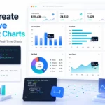 Dashboard showing interactive JavaScript charts including column, bar, line, pie, area, and real-time charts created using a JavaScript charting library.